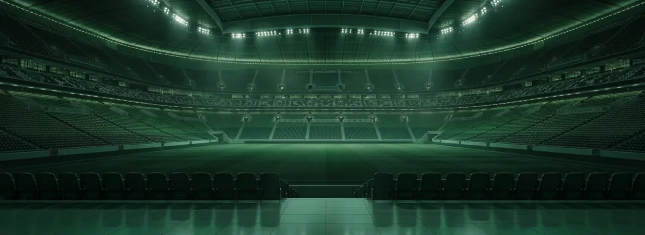 Green-lit football stadium
